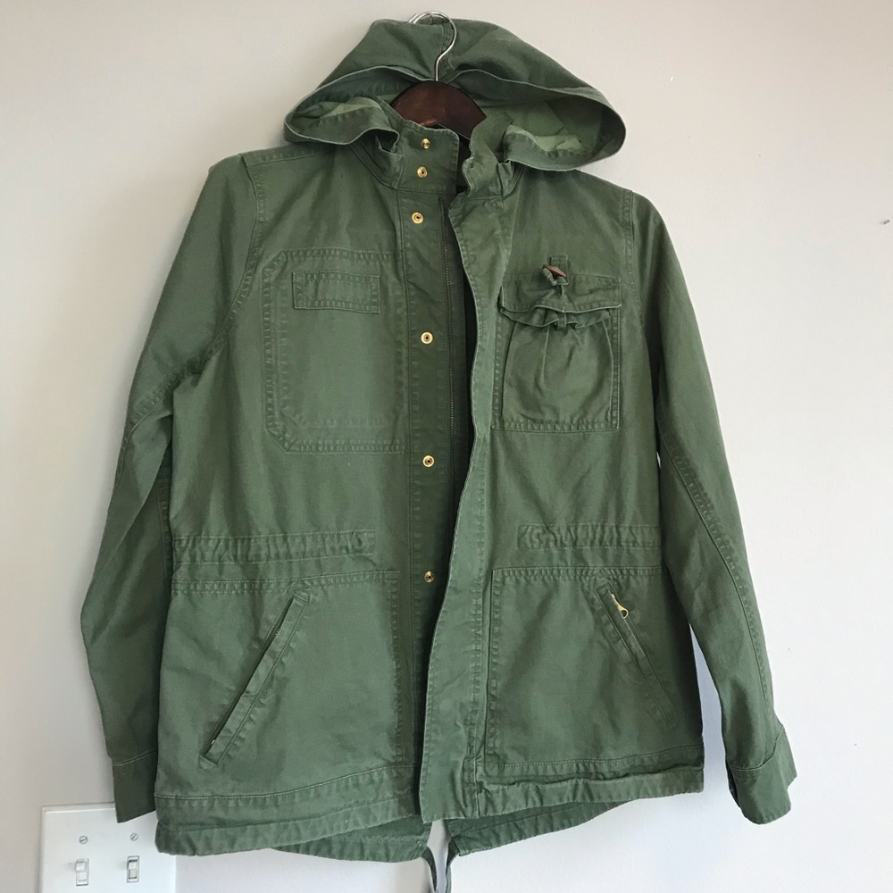J Crew Hooded Utility Jacket Green Size M